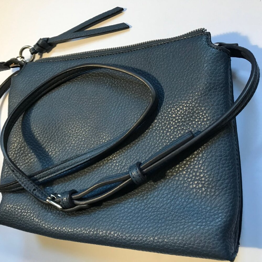 Adolfo Dominguez Blue-Grey Pebbled Vegan Leather Crossbody Bag  - Like New